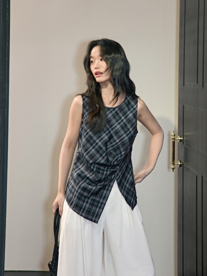 送料無料 店舗 Checked Front KUOSE.com – Top Slit シャツ/ブラウス(長袖/七分)