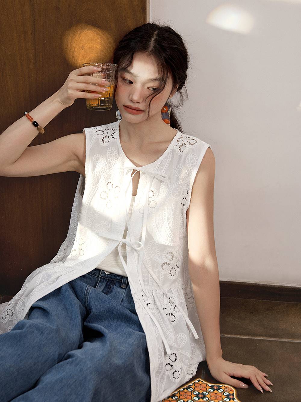 Embroidered Tie Tank Top – KUOSE.com