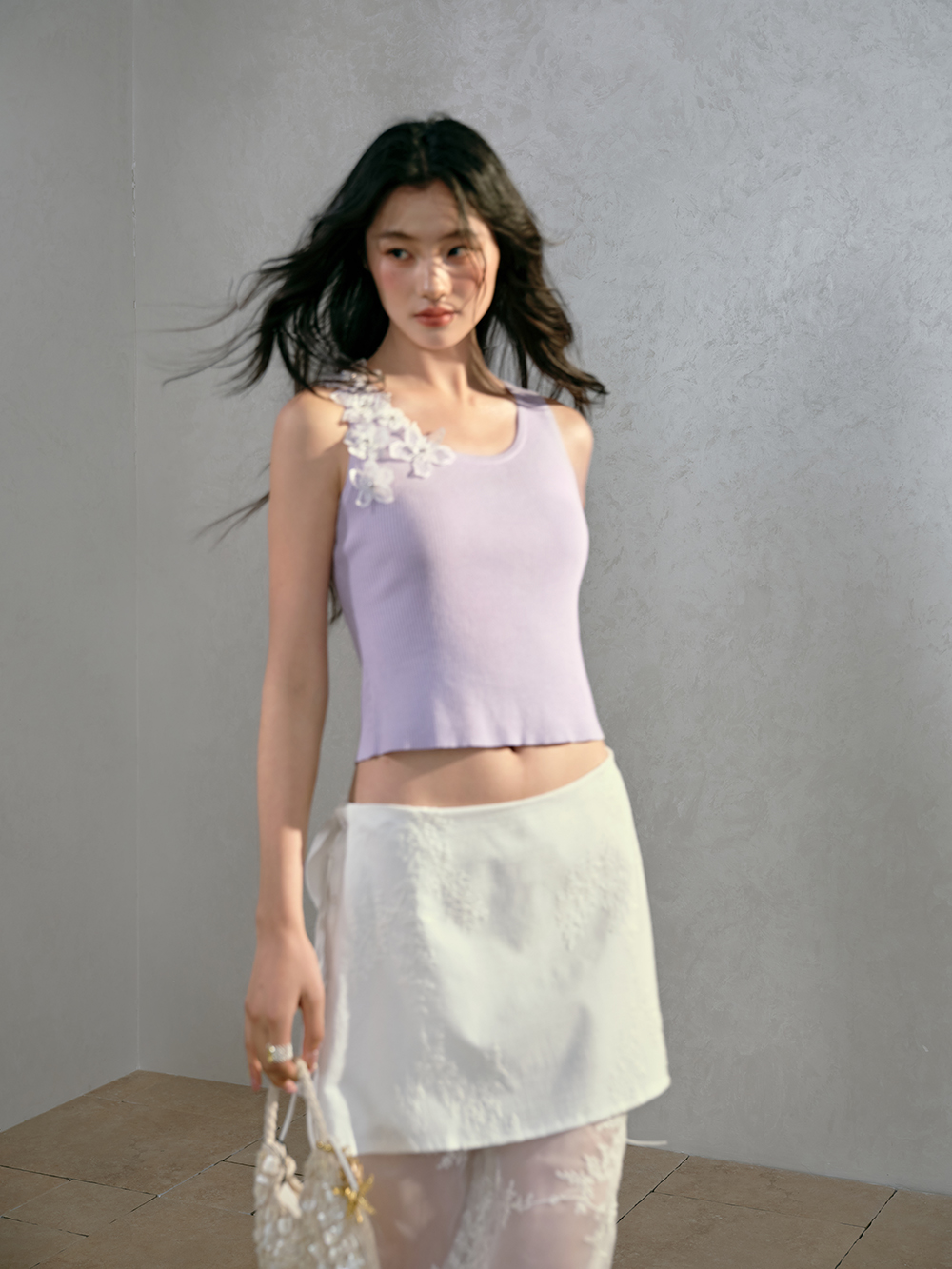 Lilac Floral Knit Tank Top – KUOSE.com