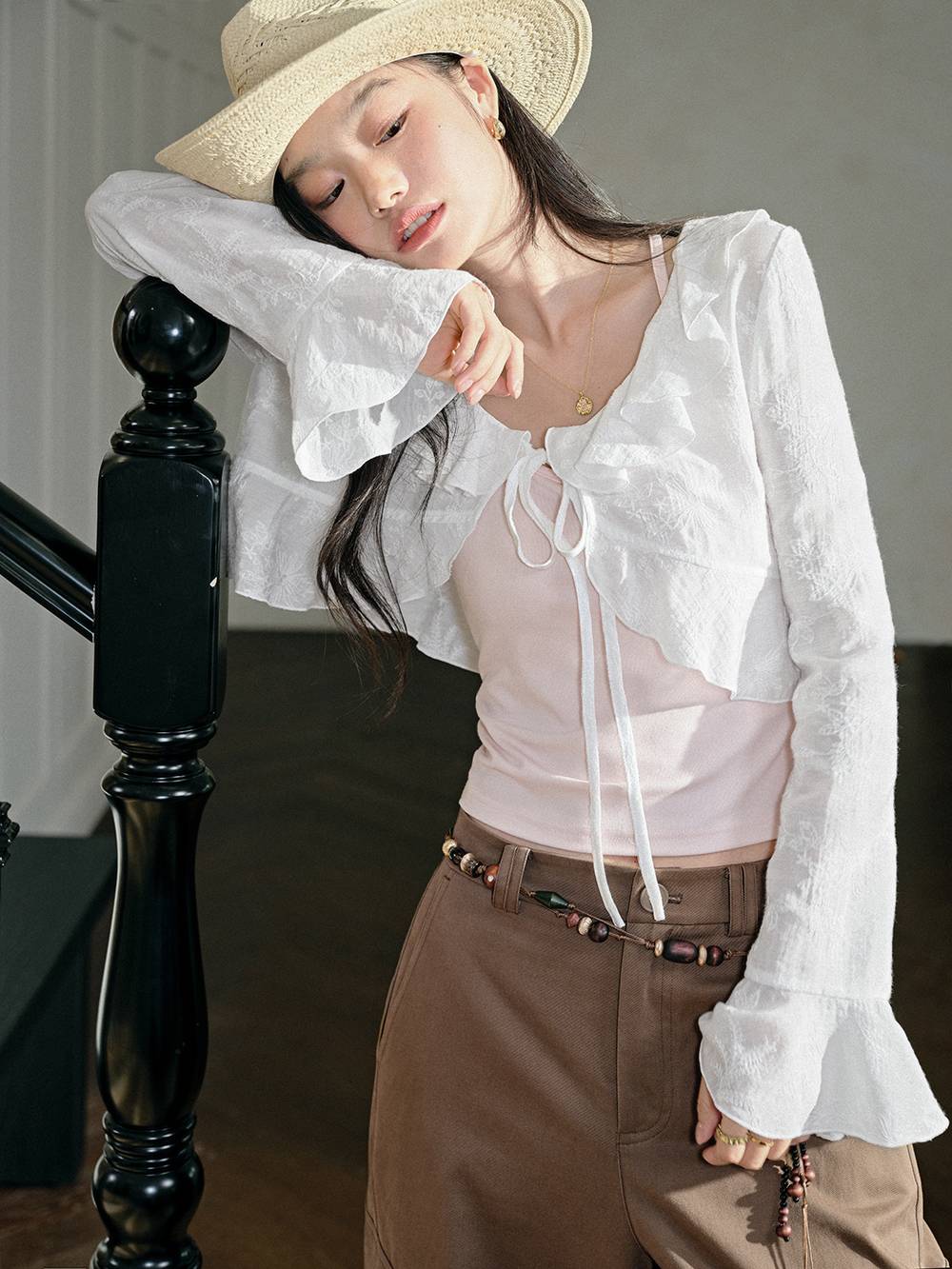 Cropped White Cardigan and Pink Cami Set – KUOSE.com
