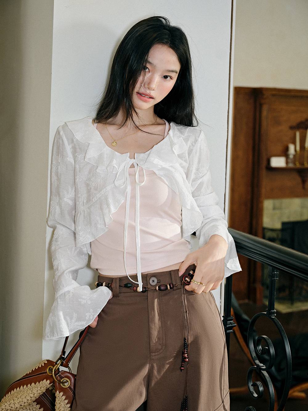 Cropped White Cardigan and Pink Cami Set – KUOSE.com