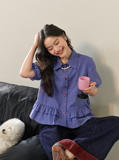 ★未使用　カネコイサオ　チェック　ピコフリル多数　ブラウス ☆未使用 カネコイサオ チェック ピコフリル多数 ブラウス