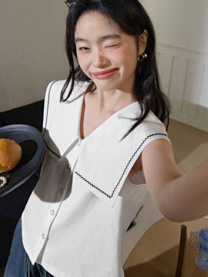 Woman TWO-TONE Double Collar Shirt in Poplin