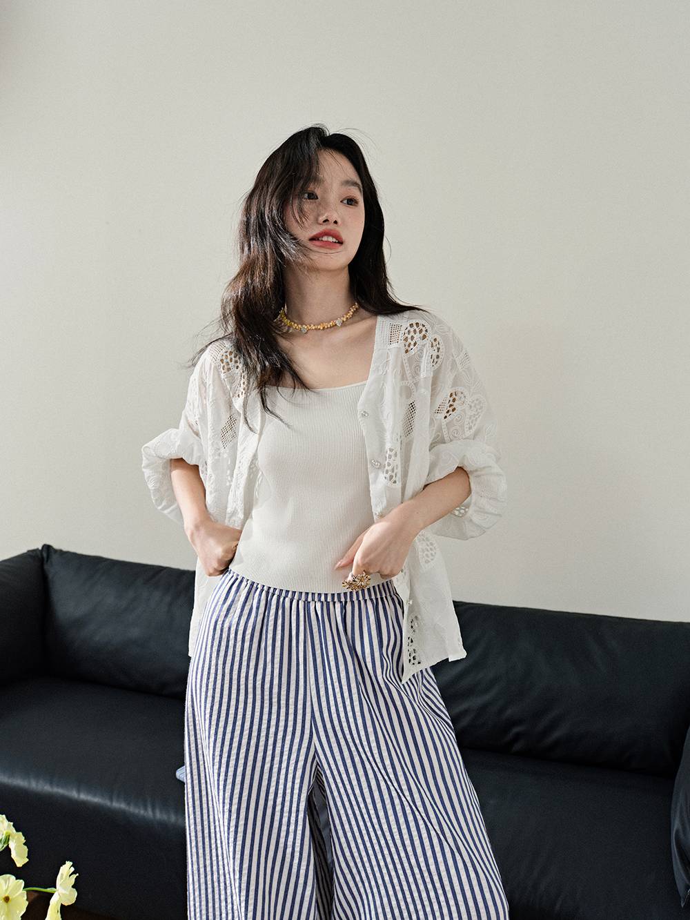 【KOOLOSET】Summer Openwork Stripe Knit Openwork knitted shorts - Women | MANGO OUTLET USA