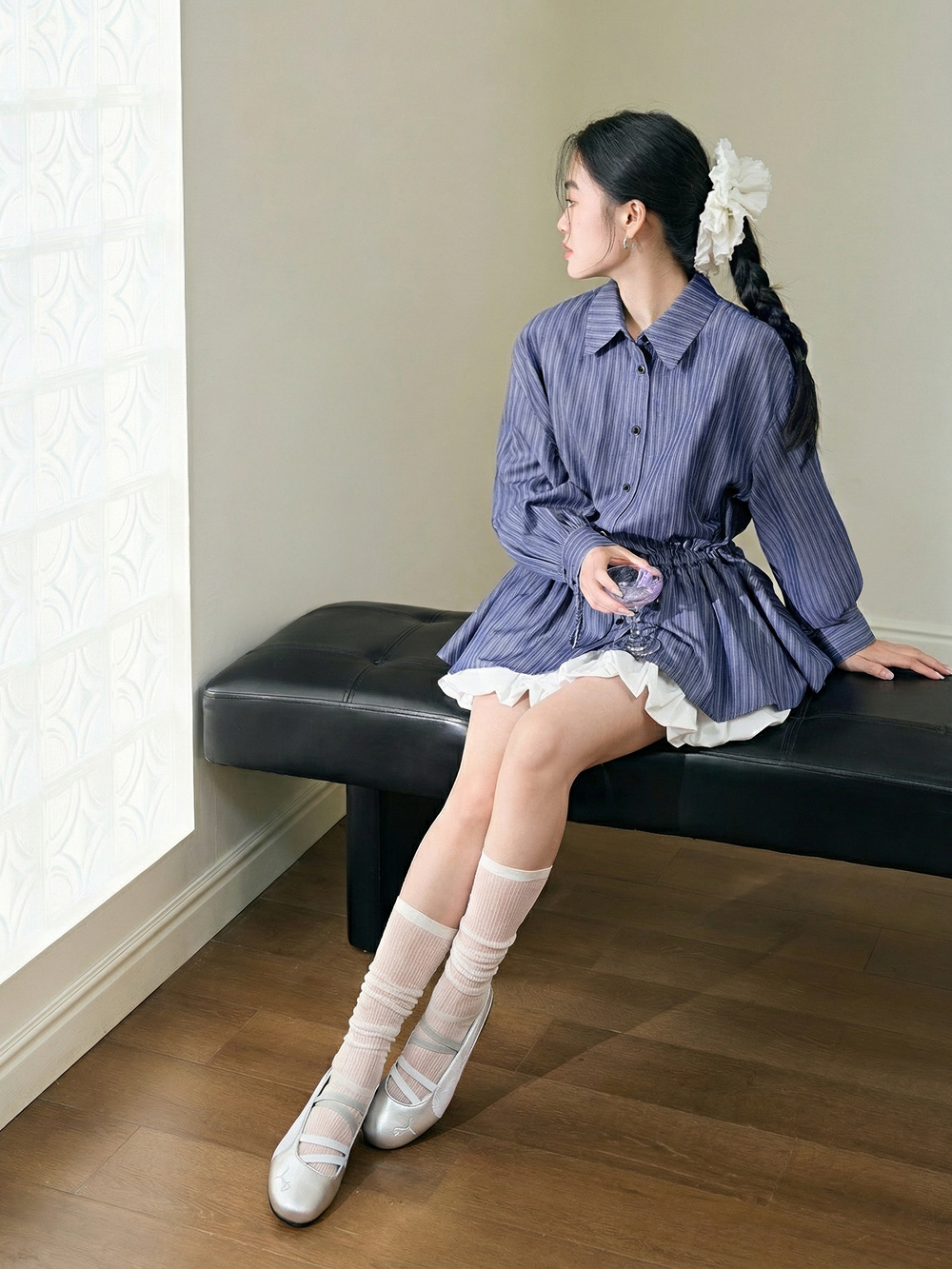ストライプ柄ドローストリングウエストブラウス – KUOSE.com