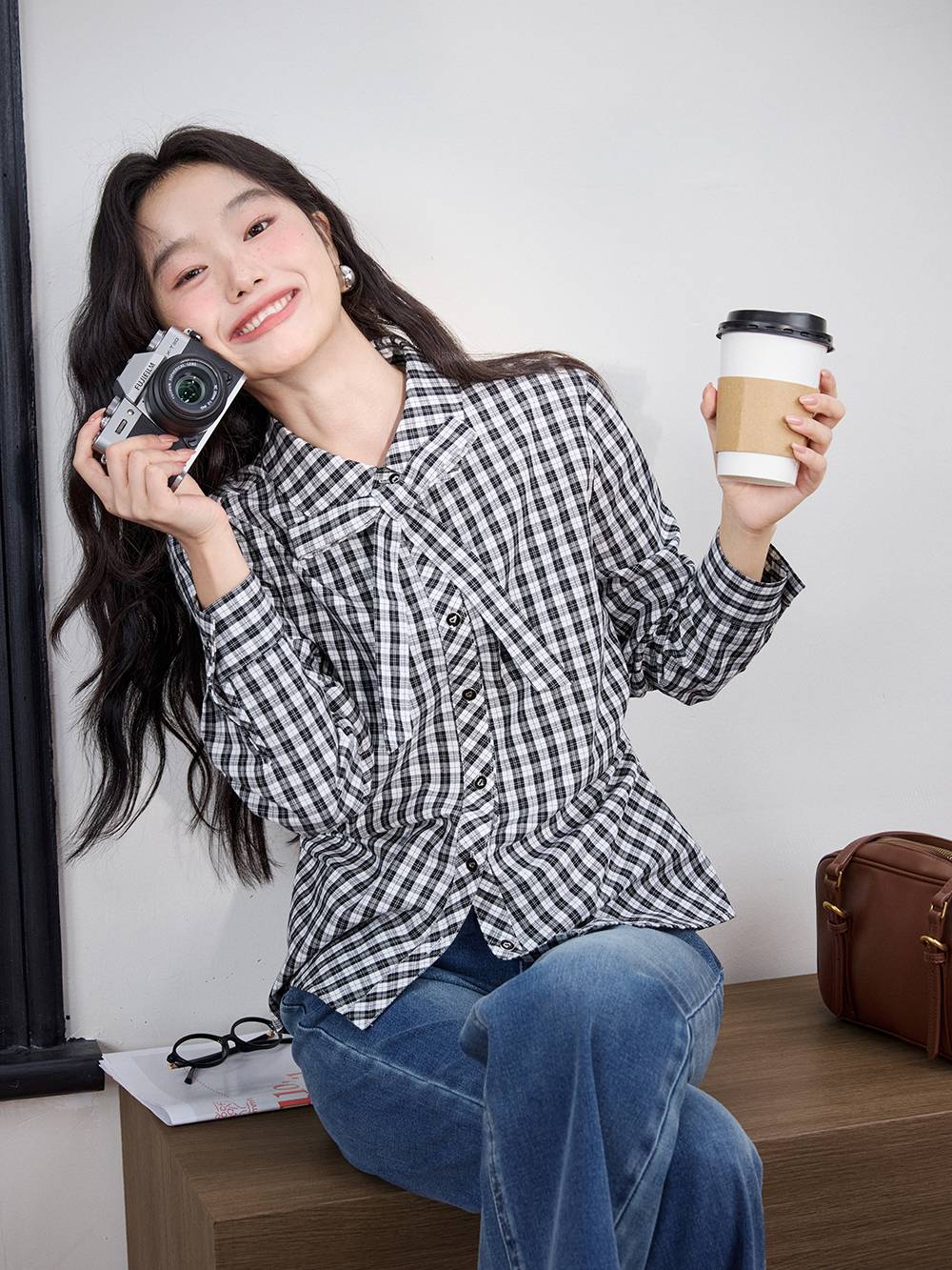 Plaid Bow Tie Blouse – KUOSE.com