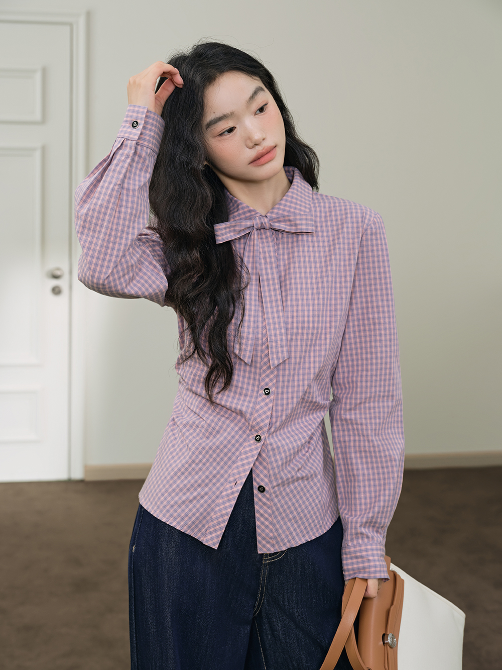 Plaid Bow Tie Blouse – KUOSE.com