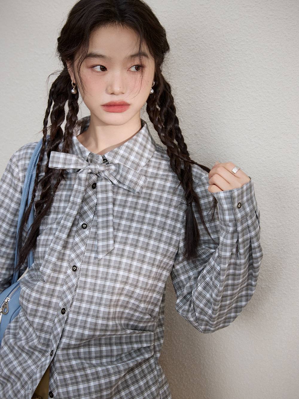 Plaid Bow Tie Blouse – KUOSE.com