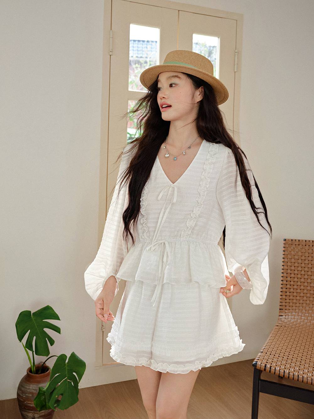 women's long sleeve white dress Layla White Long Sleeve Mini Dress - US 10 main image 0
