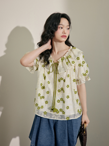 Wholesale Women Elegant Tiny Flower Print Chiffon Blouses