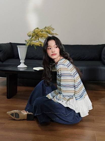 Striped Organic Linen Crinkle Classic Collar Shirt | EILEEN