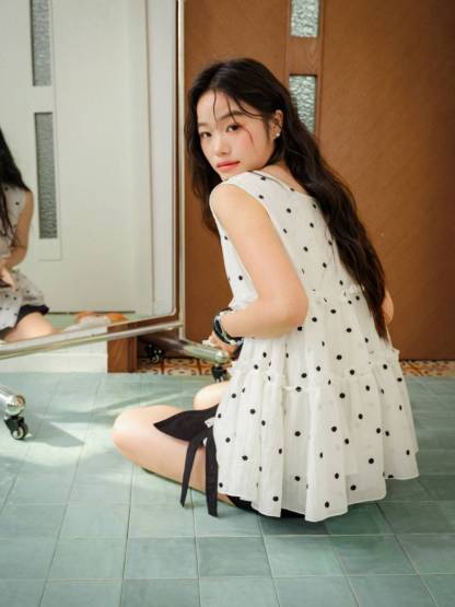 Polka Dot Ribbon Tie Babydoll Top – KUOSE.com
