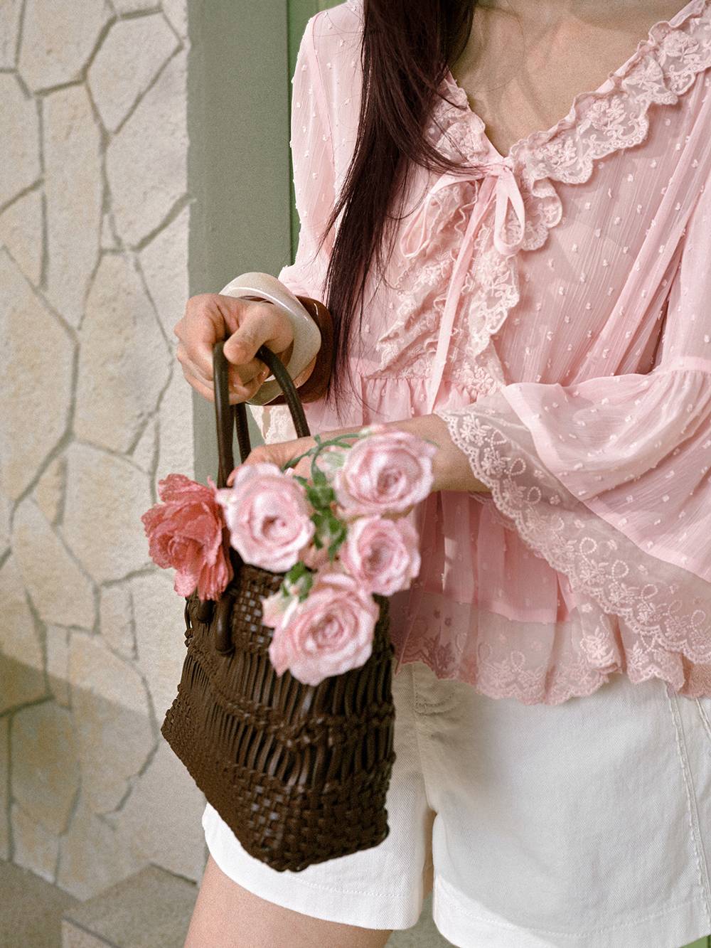 Pink Lace Trim Blouse – KUOSE.com