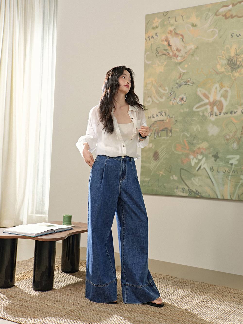 SALE】Washer Wide Denim Pants