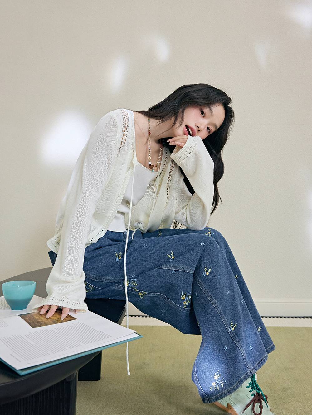 Floral Embroidered Wide Leg Jeans – KUOSE.com