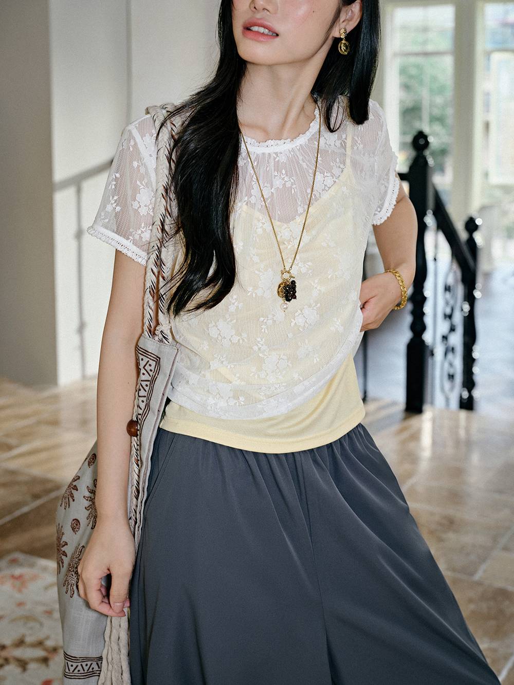 Sheer Floral Lace Top and Cami Set – KUOSE.com