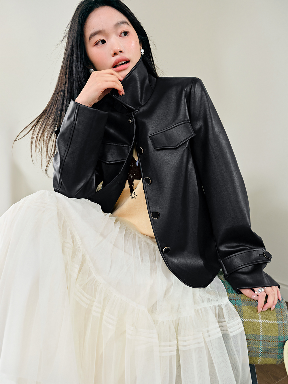 KUOSE フェイクレザージャケット Black Faux Leather Jacket – KUOSE.com