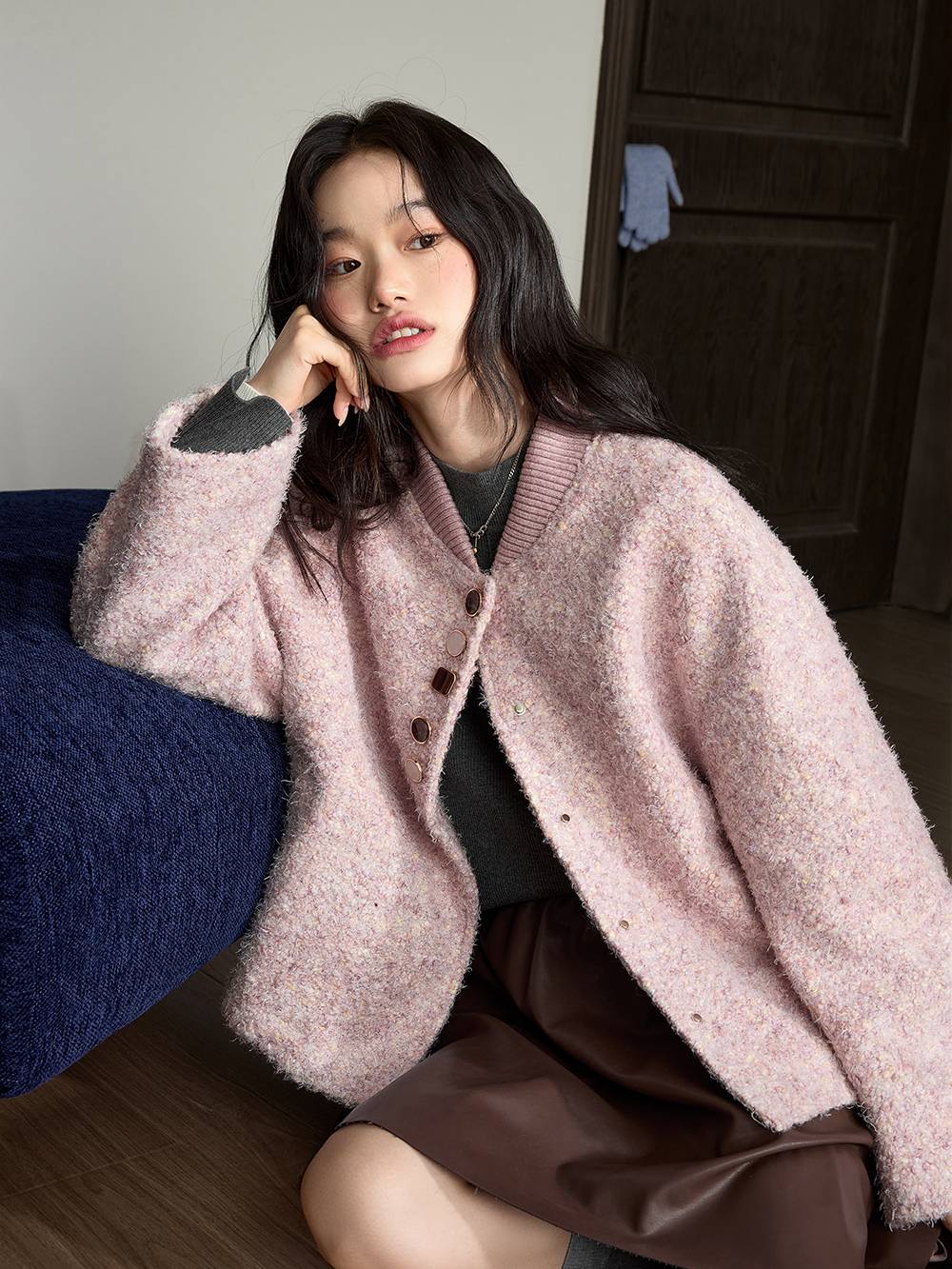 Pink Tweed Textured Jacket – KUOSE.com
