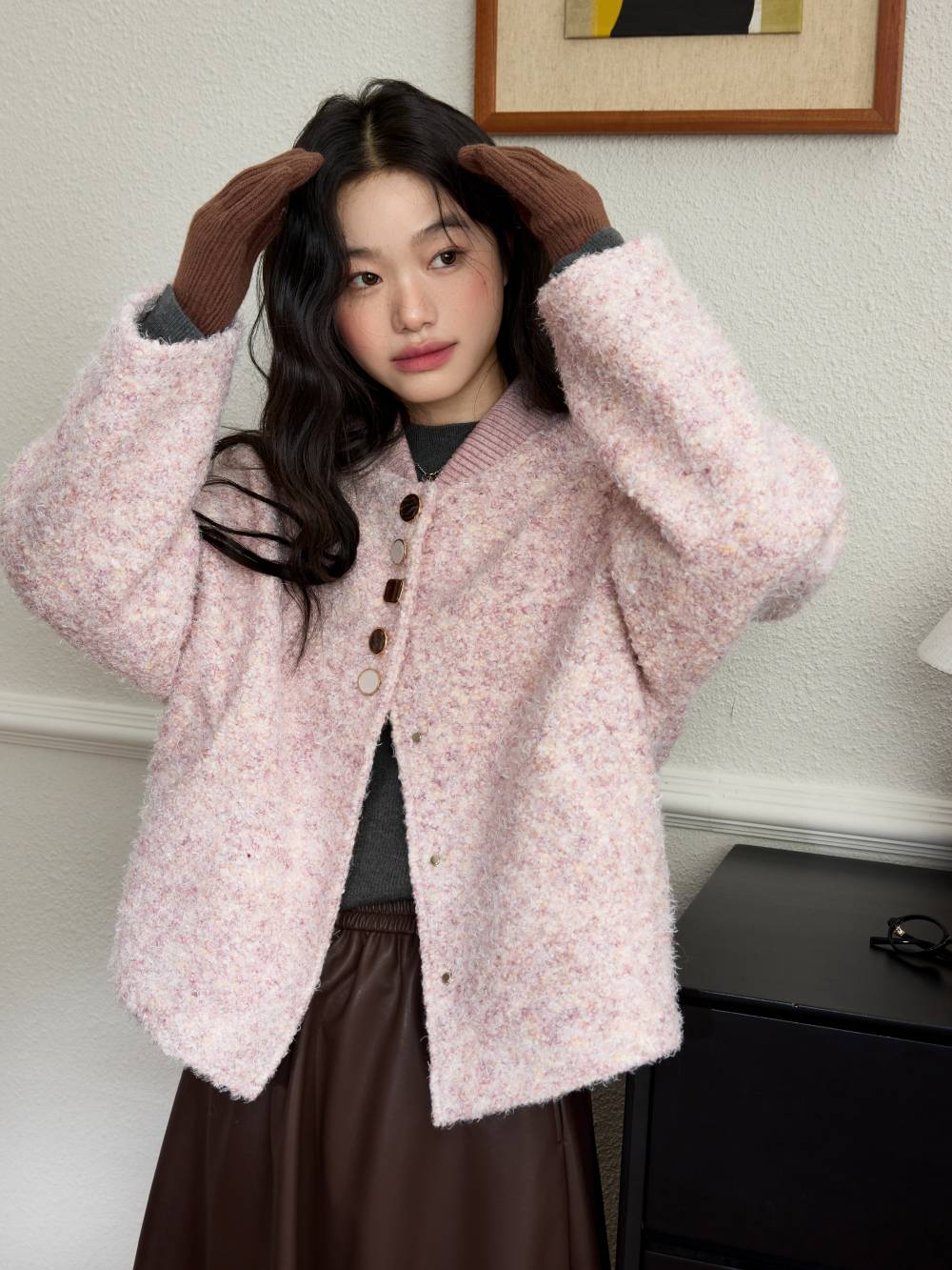 Pink Tweed Textured Jacket – KUOSE.com