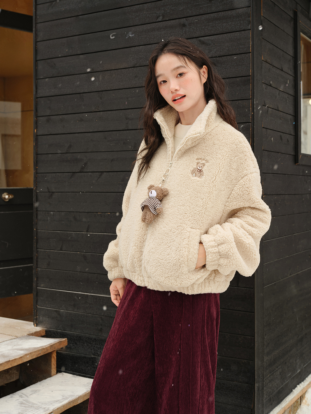 Fluffy Teddy Jacket with Decorative Charm – KUOSE.com