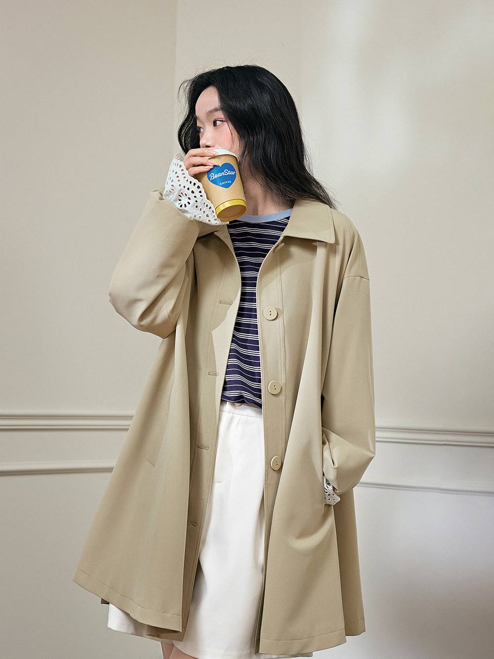 Ameri アメリ LITTLE FLARE LONG COAT LITTLE FLARE LINE ART LONG