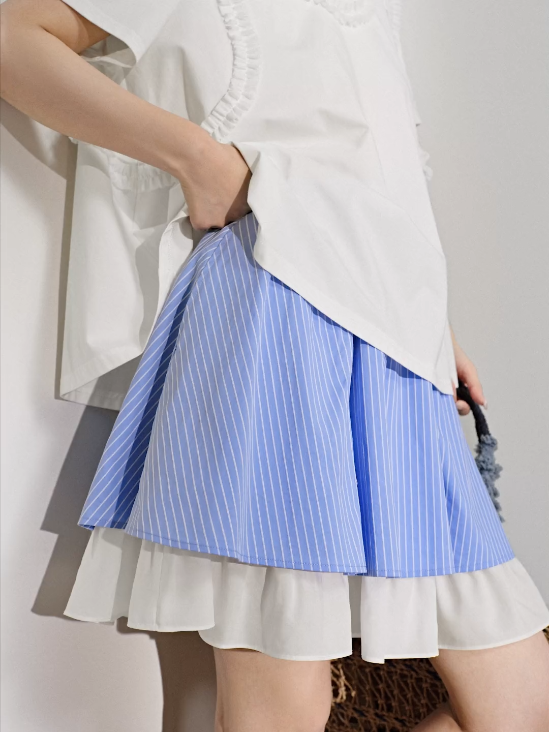Zoe Striped Babydoll Tunic Top in White & Blue | Altar'd State
