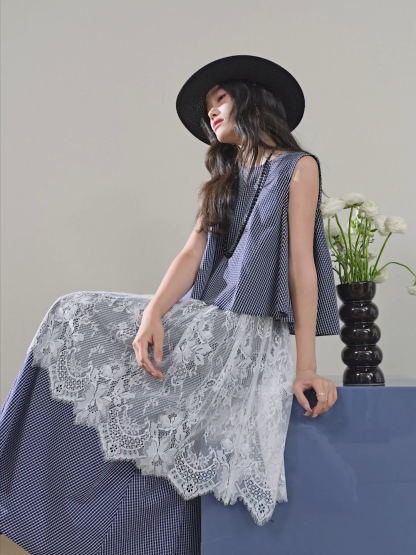 人気海外ブランドアイテム｜ファッション通販 Plaid Lace Dress KUOSE.com – ワンピース