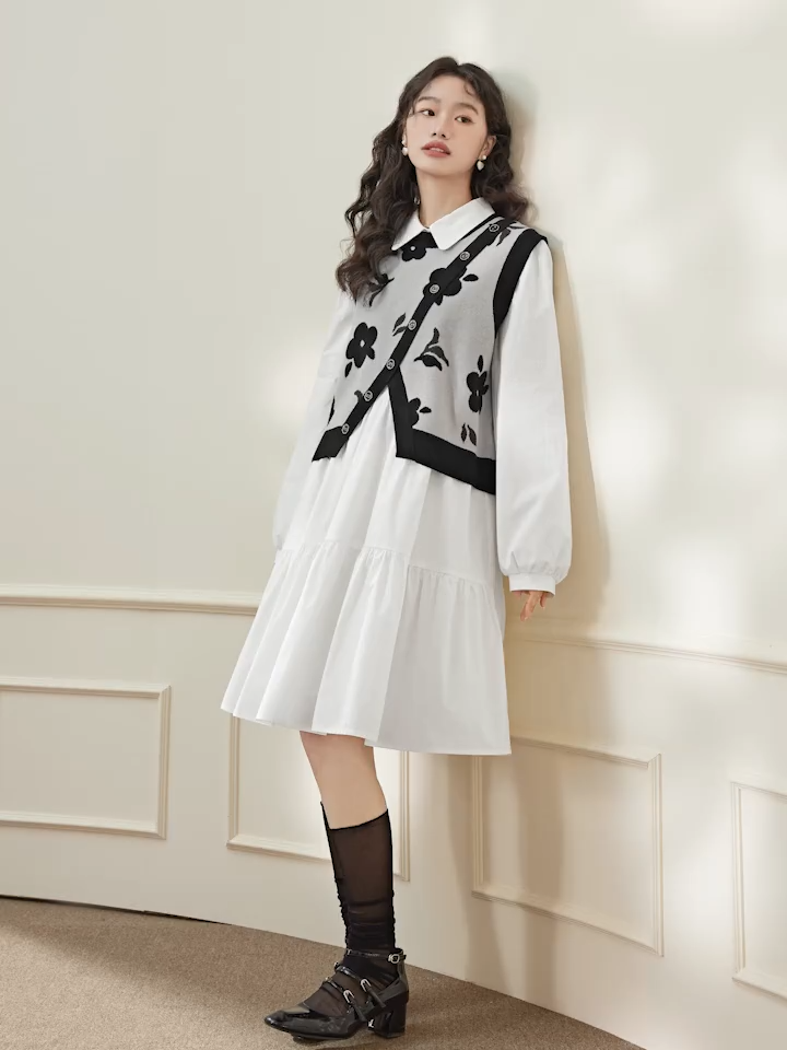 Floral Vest and Shirt Dress Set – KUOSE.com