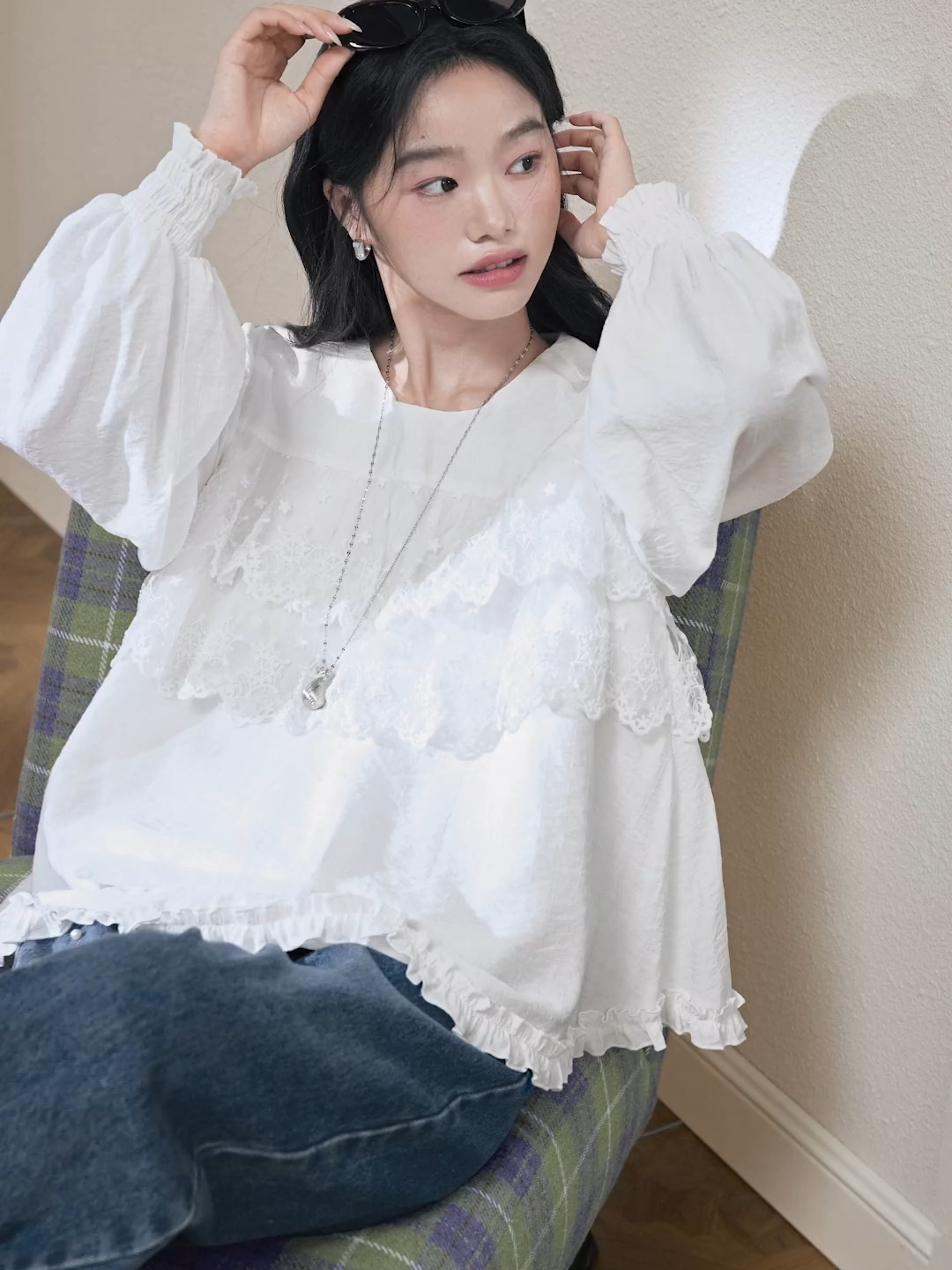 ミュージシャン Layered Coller Blouse [WH/] MIXXO Shirt Collar 7 Sleeve Blouse | Blouses for Women | KOODING