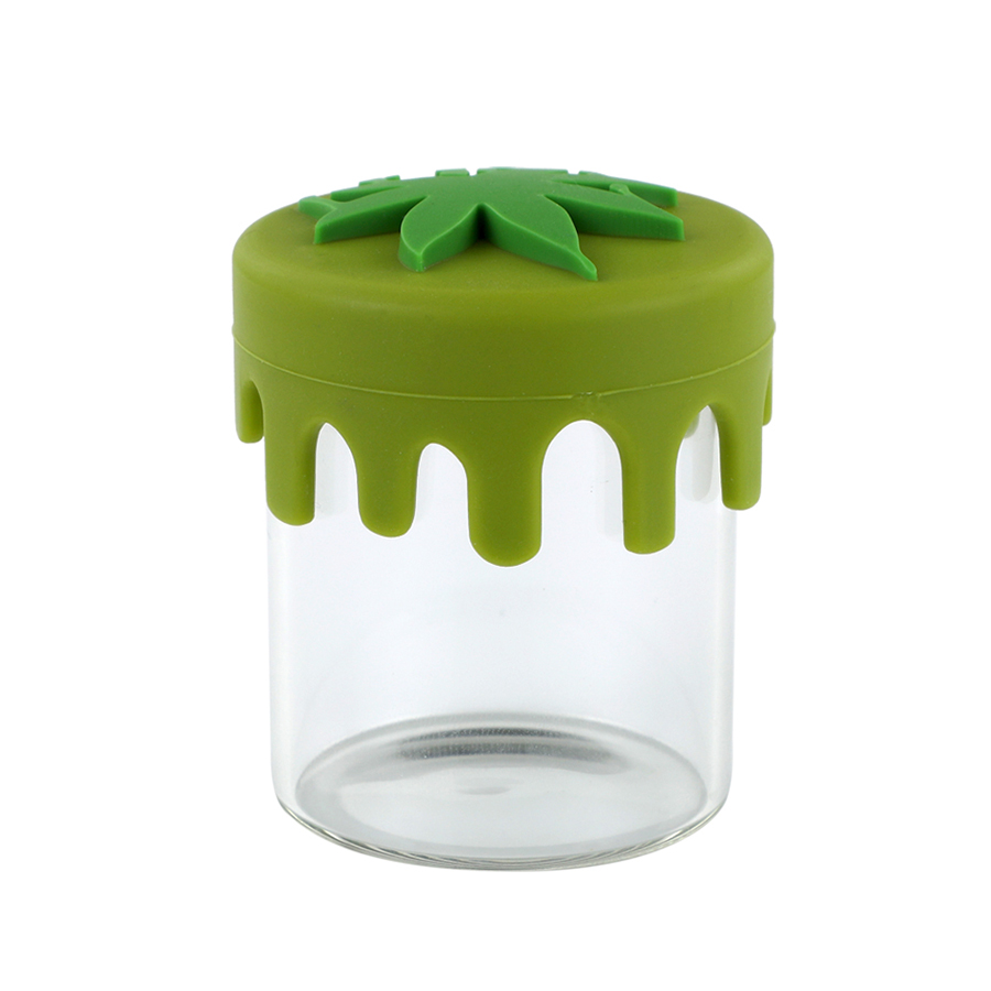 Glass jar with leaf dripping silicone lids