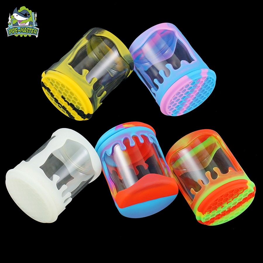 Glass jars with silicone lids luminous in night
