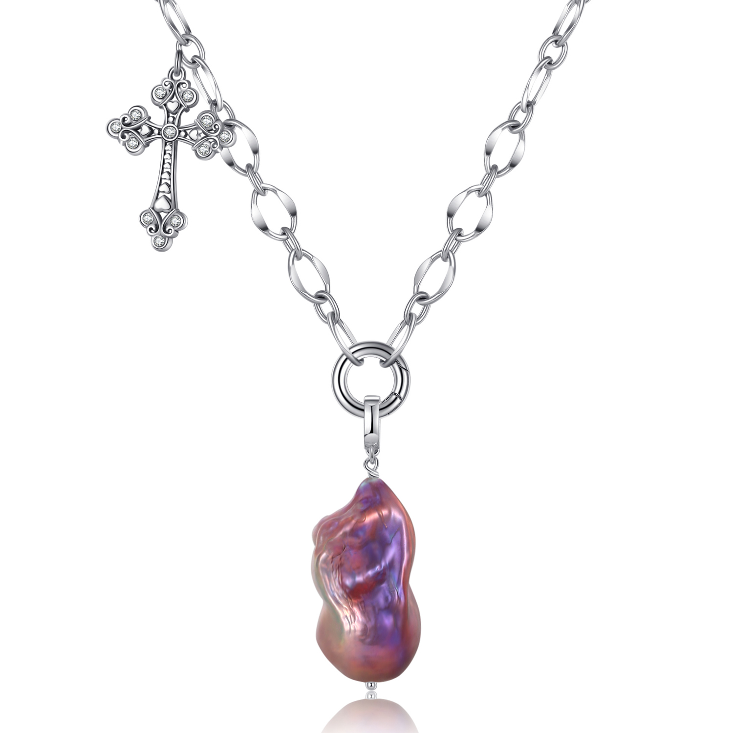 Multi-Colors Baroque Pearl Cross Necklace