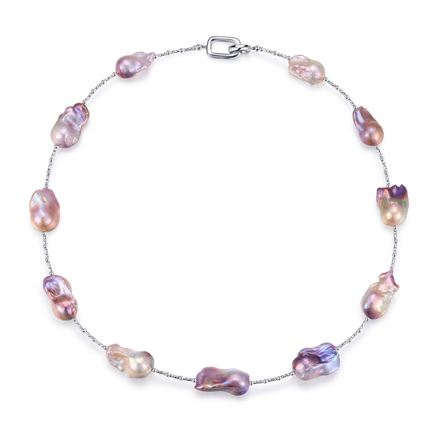 Natural Multi-colors Baroque Pearls Station Necklace