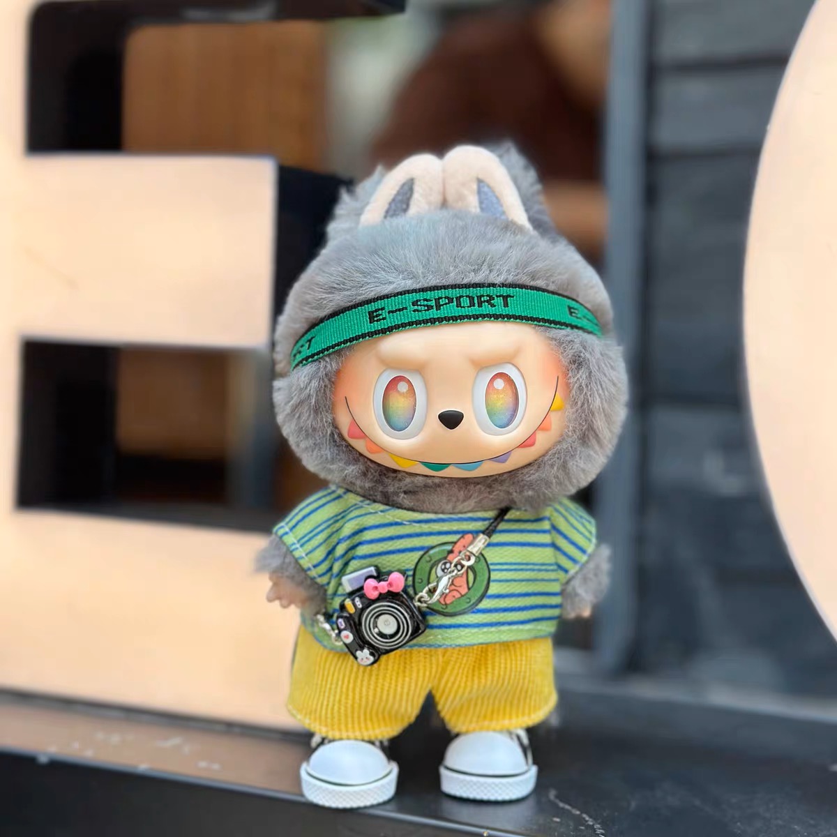 Street-wear Green Striped Vest Set
