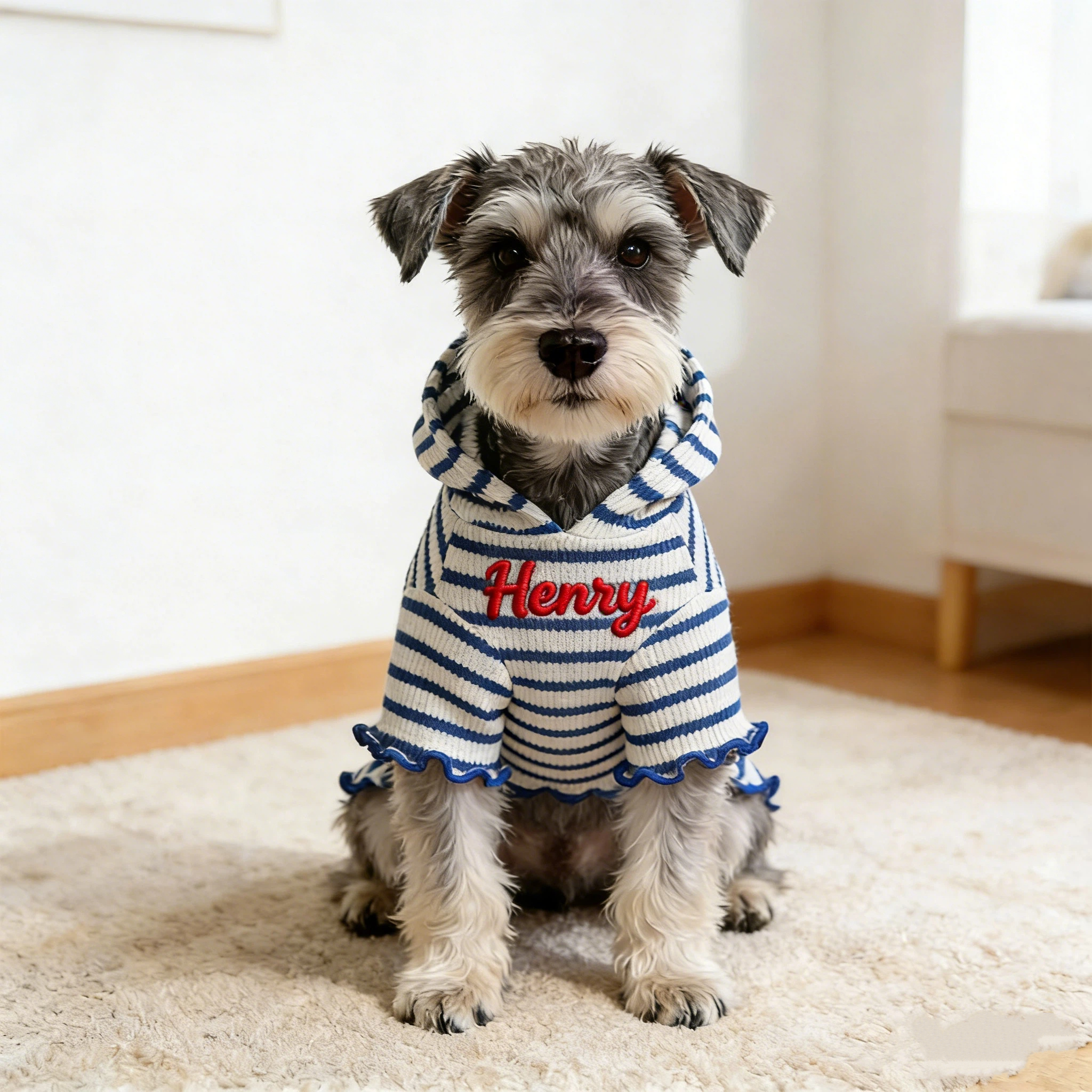 Personalized Embroidered Name Striped Waffle Knit Dog Hoodie | inCloth31