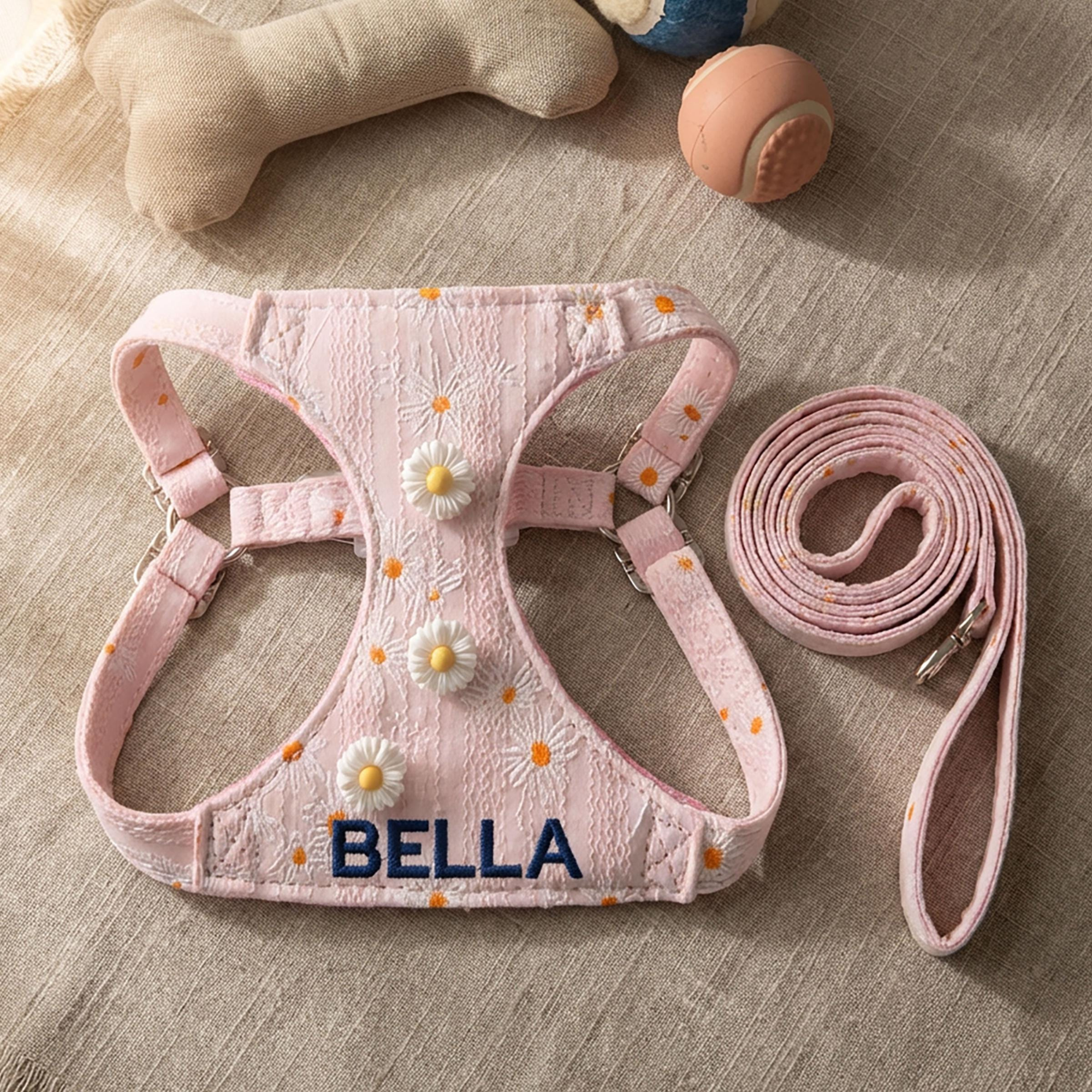 Personalized Engraved Name Daisy Pet Harness With Leash | inAccs53