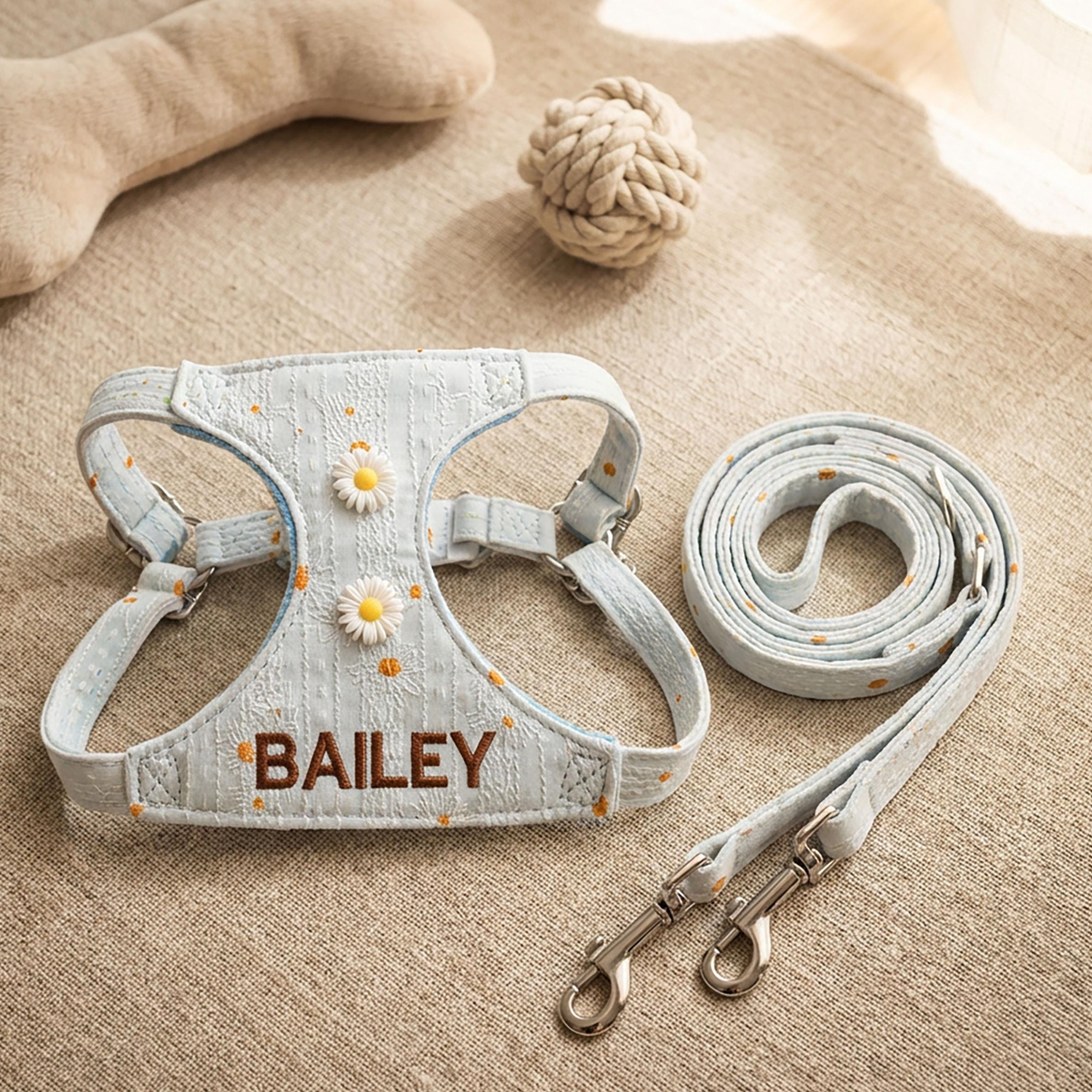 Personalized Engraved Name Daisy Pet Harness With Leash | inAccs53