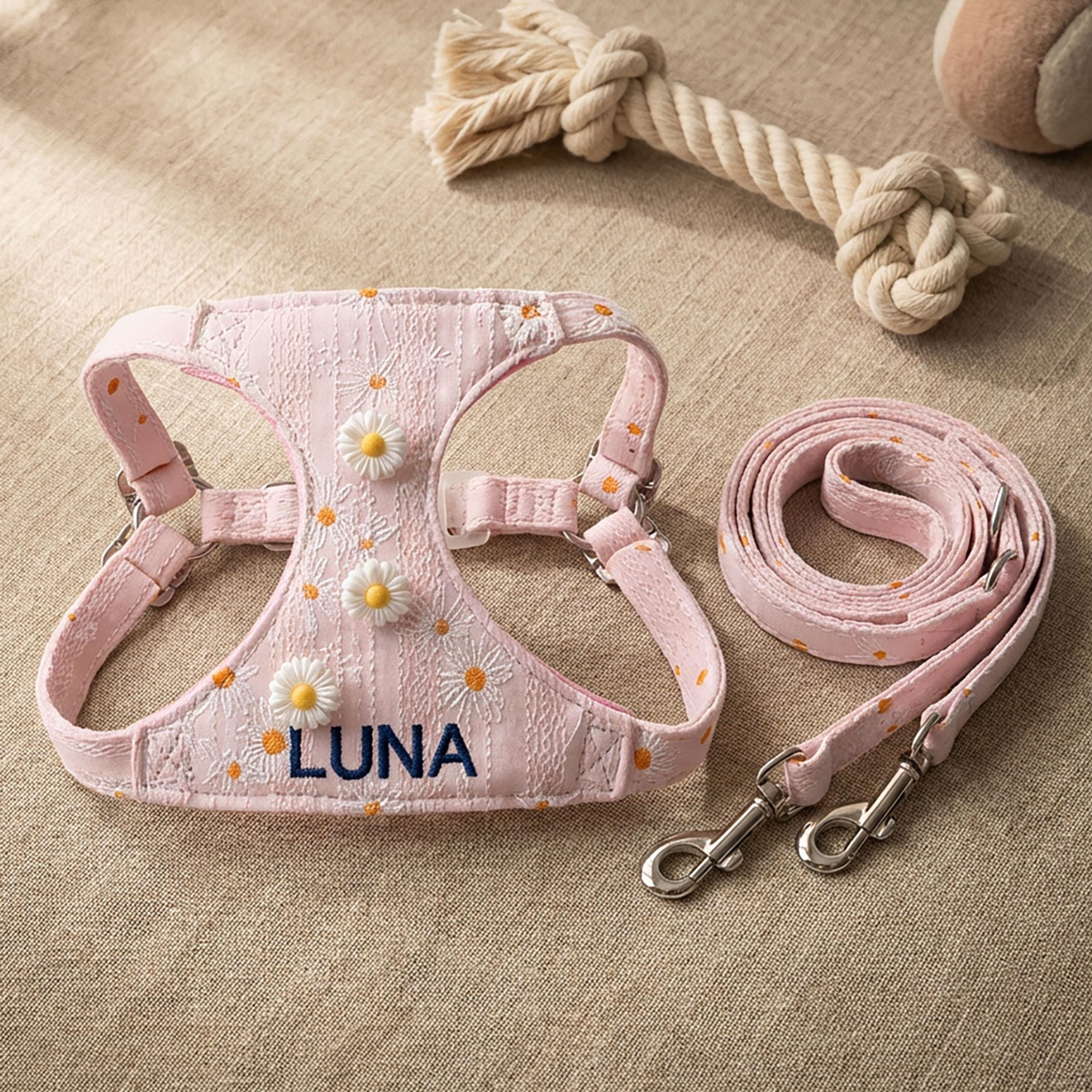 Personalized Engraved Name Daisy Pet Harness With Leash | inAccs53
