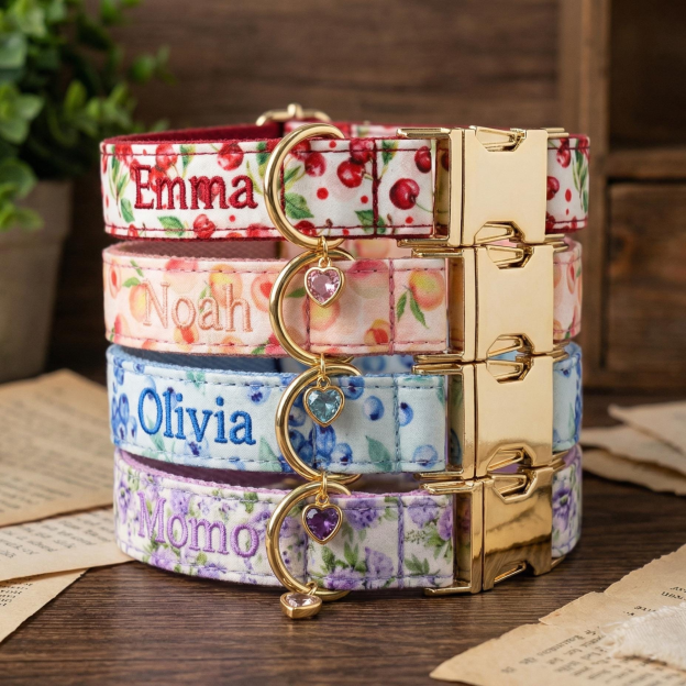 Personalized Embroidered Name Pet Collar with Birthstone Charm | inAccs37