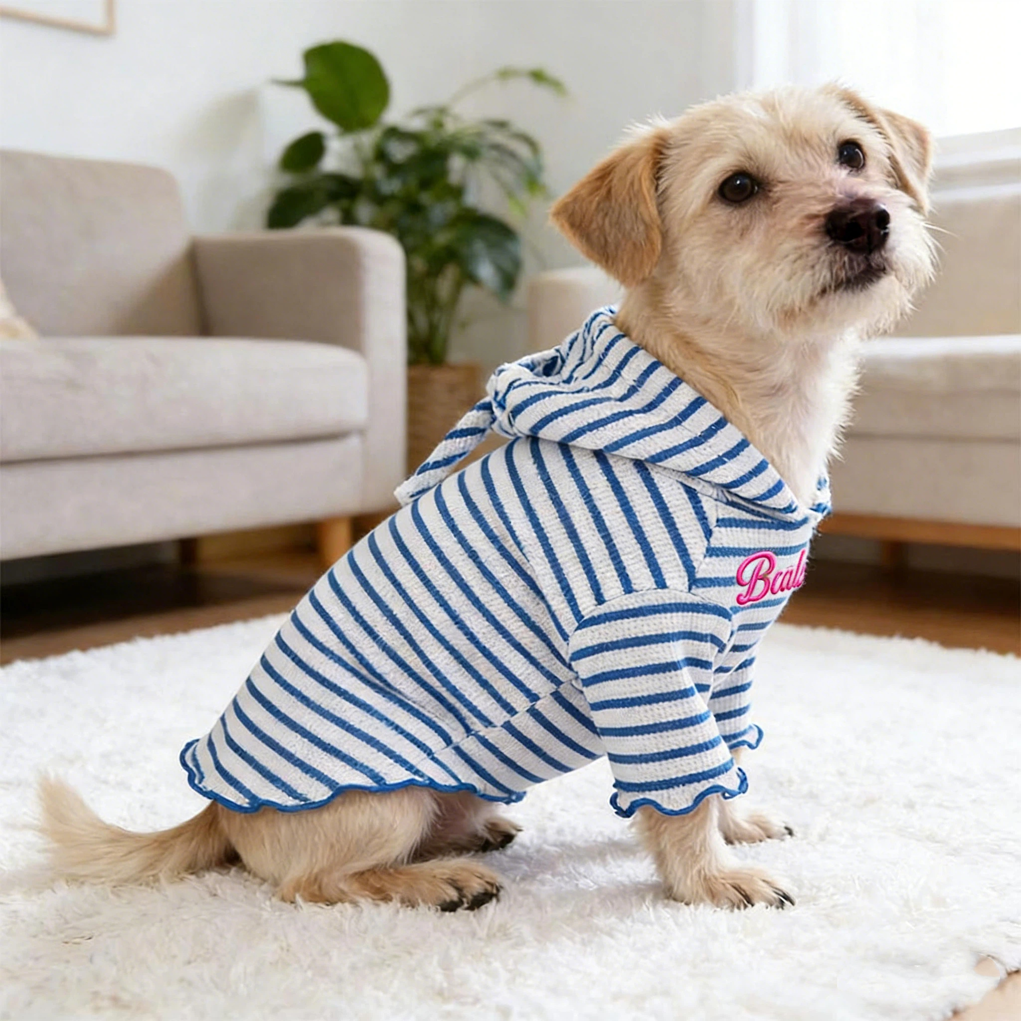 Personalized Embroidered Name Striped Waffle Knit Dog Hoodie | inCloth31
