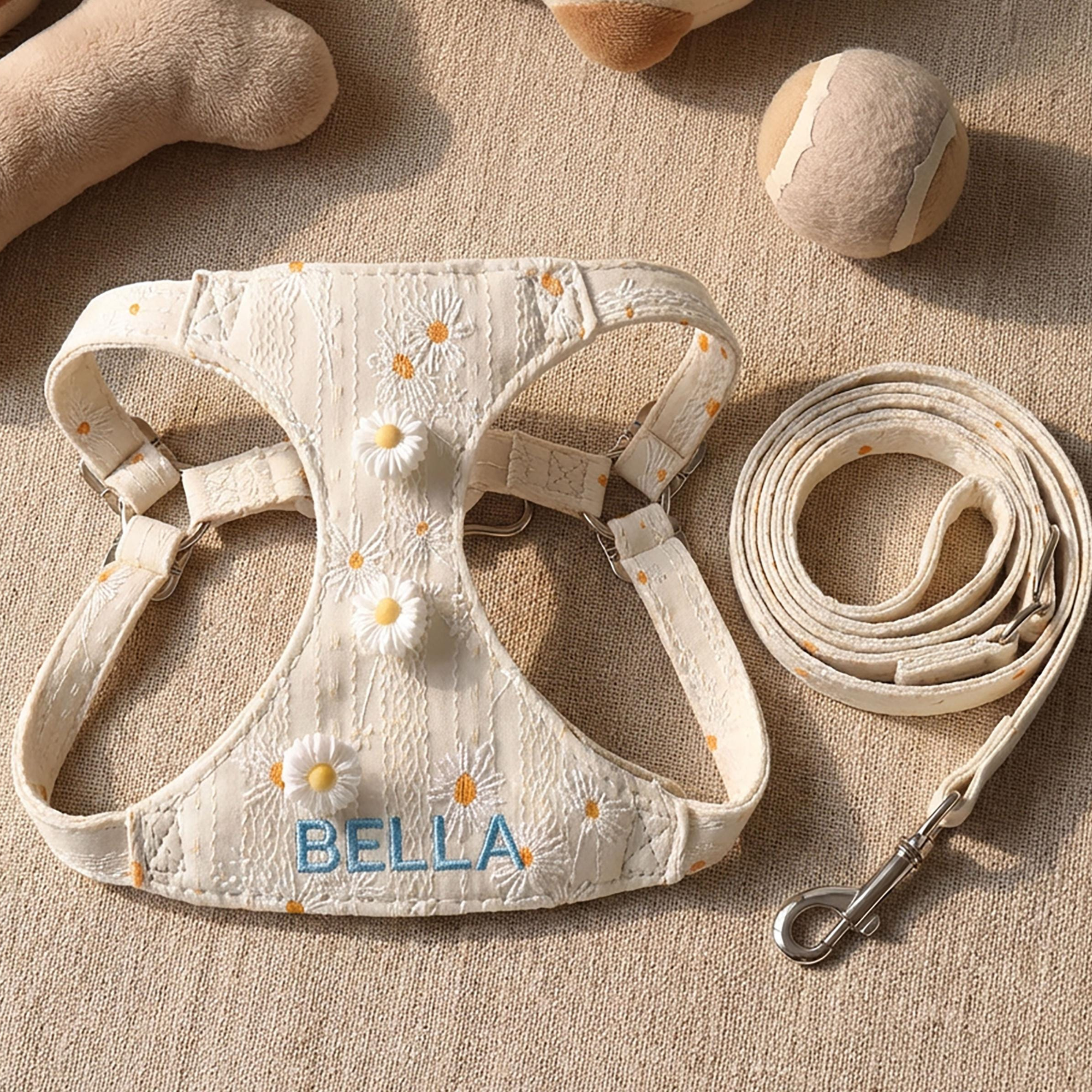 Personalized Engraved Name Daisy Pet Harness With Leash | inAccs53