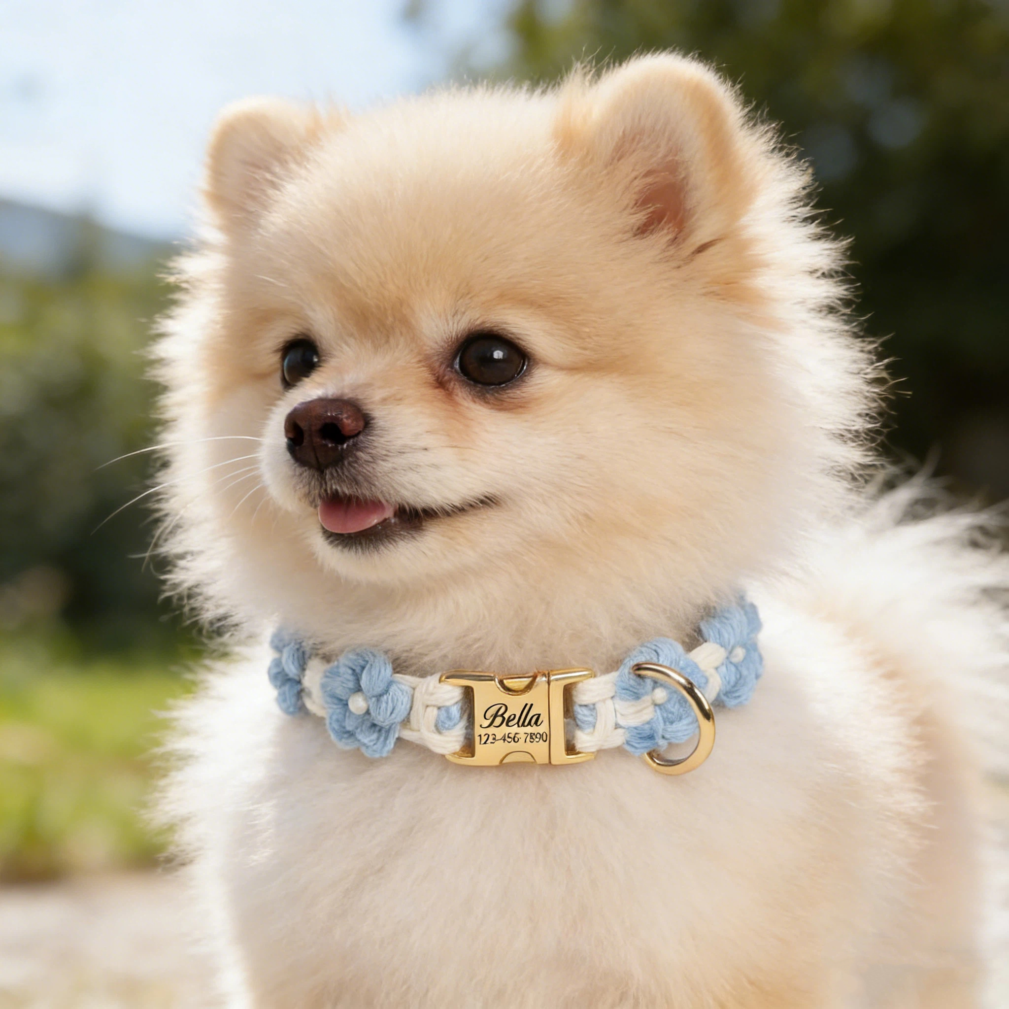 Personalized Engraved Name Woven Flower Pet Collar | KKPet450