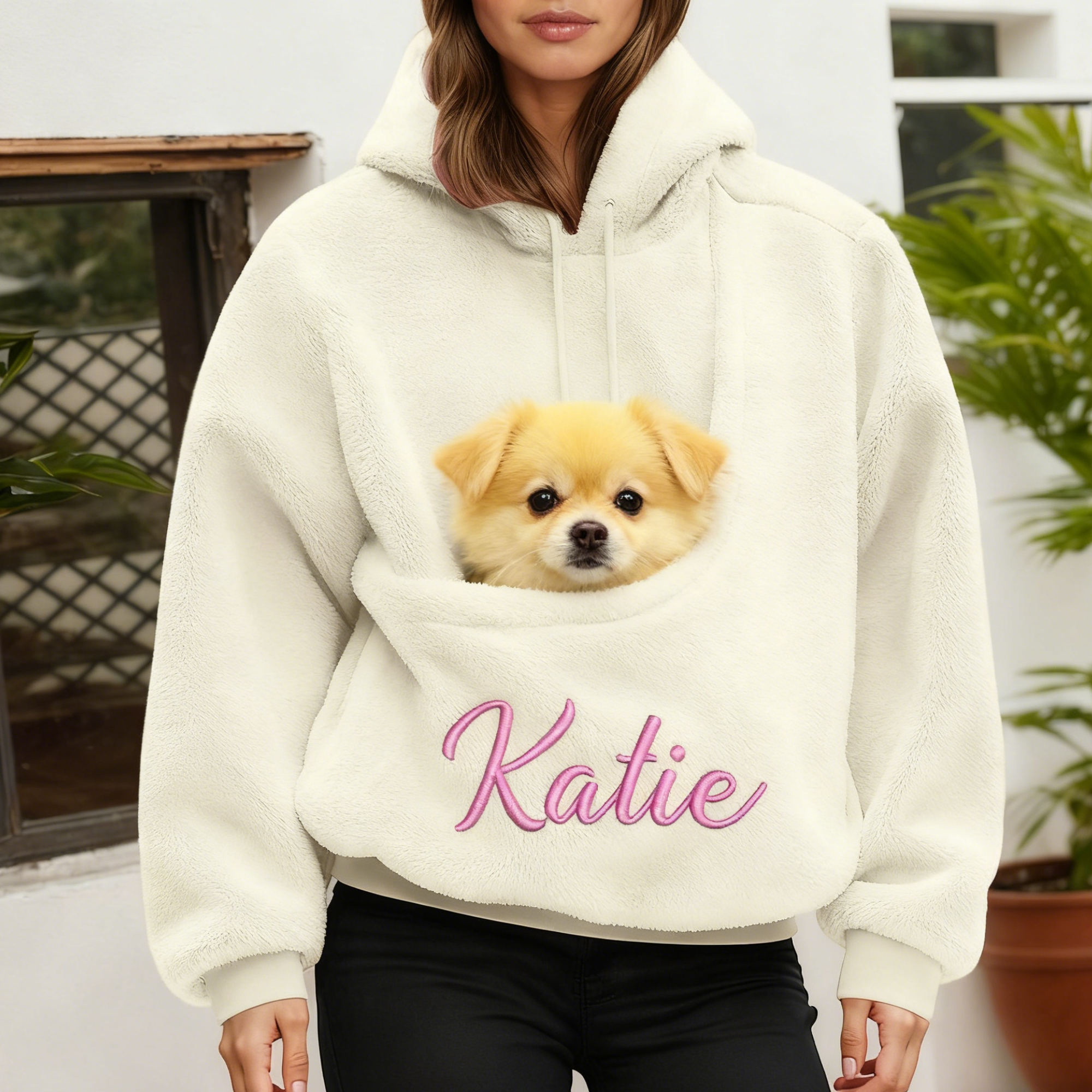 Personalized Embroidered Name Cozy Pet Carrier Fleece Hoodie | KKCloth330