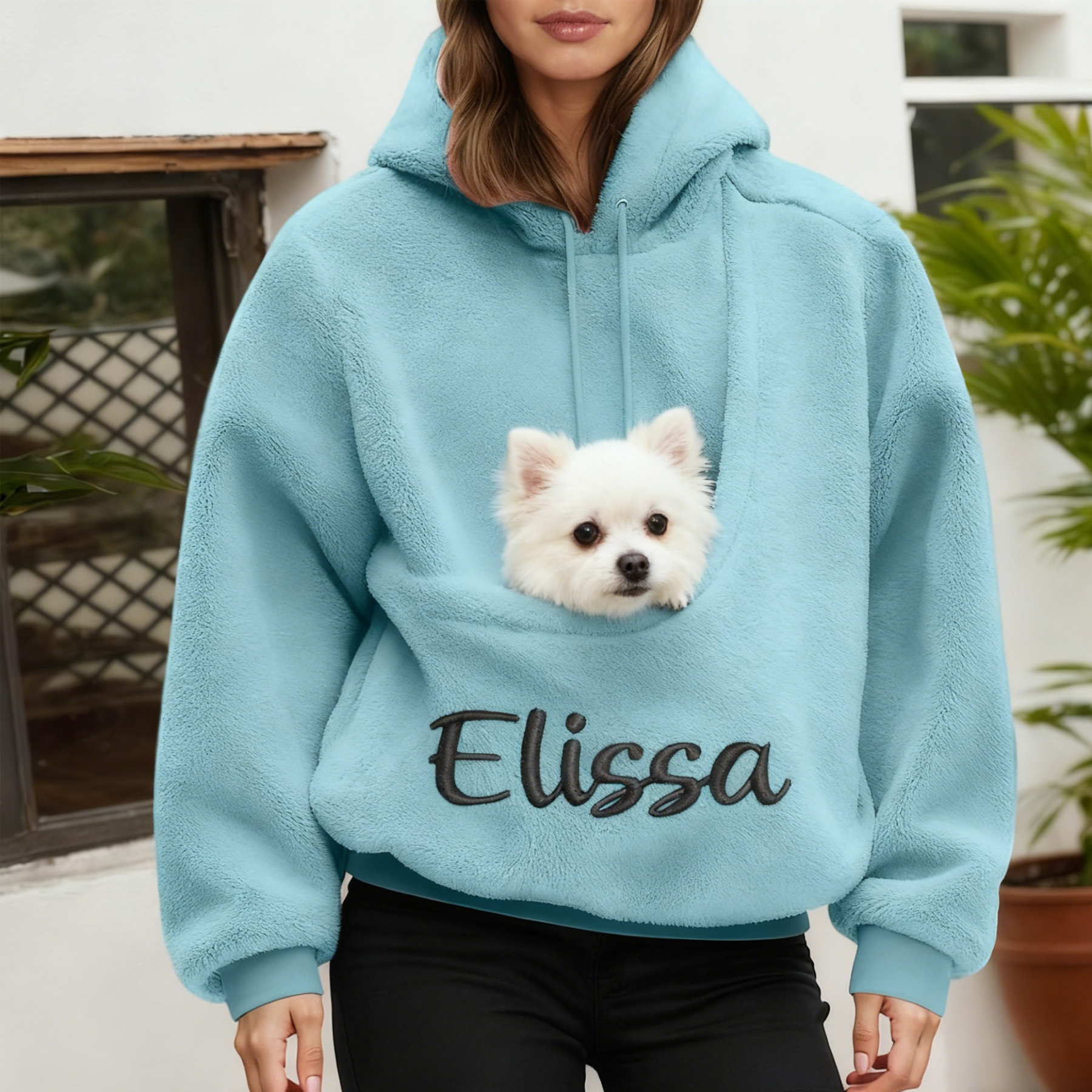 Personalized Embroidered Name Cozy Pet Carrier Fleece Hoodie | KKCloth330