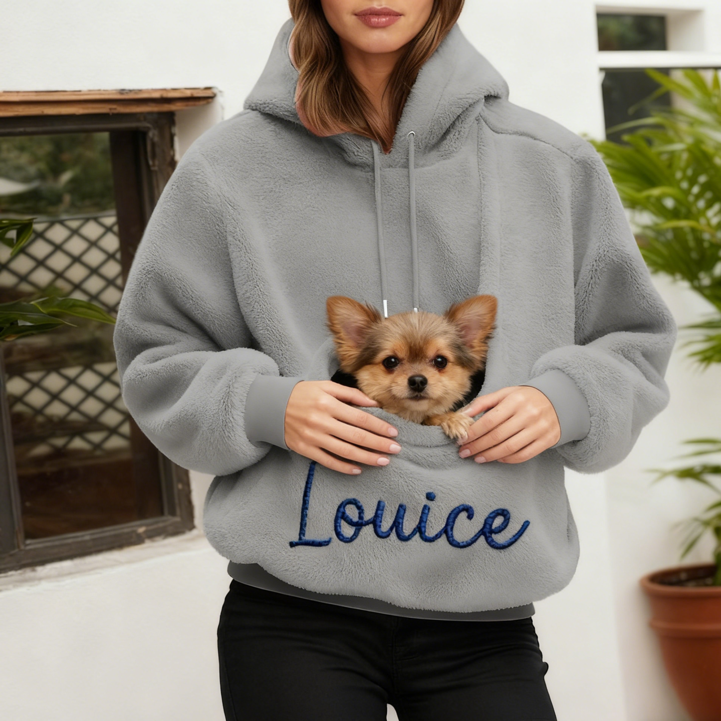 Personalized Embroidered Name Cozy Pet Carrier Fleece Hoodie | KKCloth330