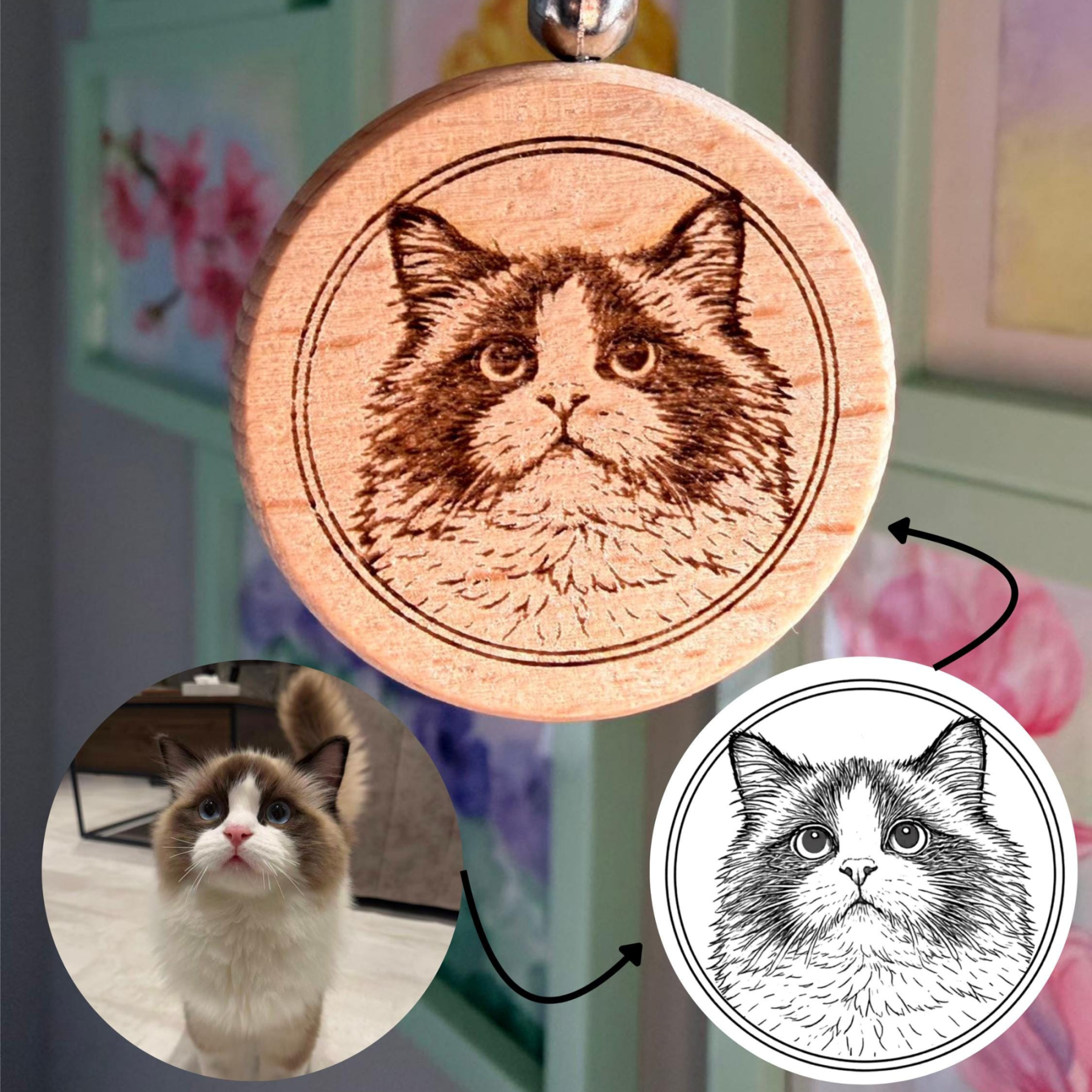 Personalized Pet Portrait Wood Keychain | inAccs52