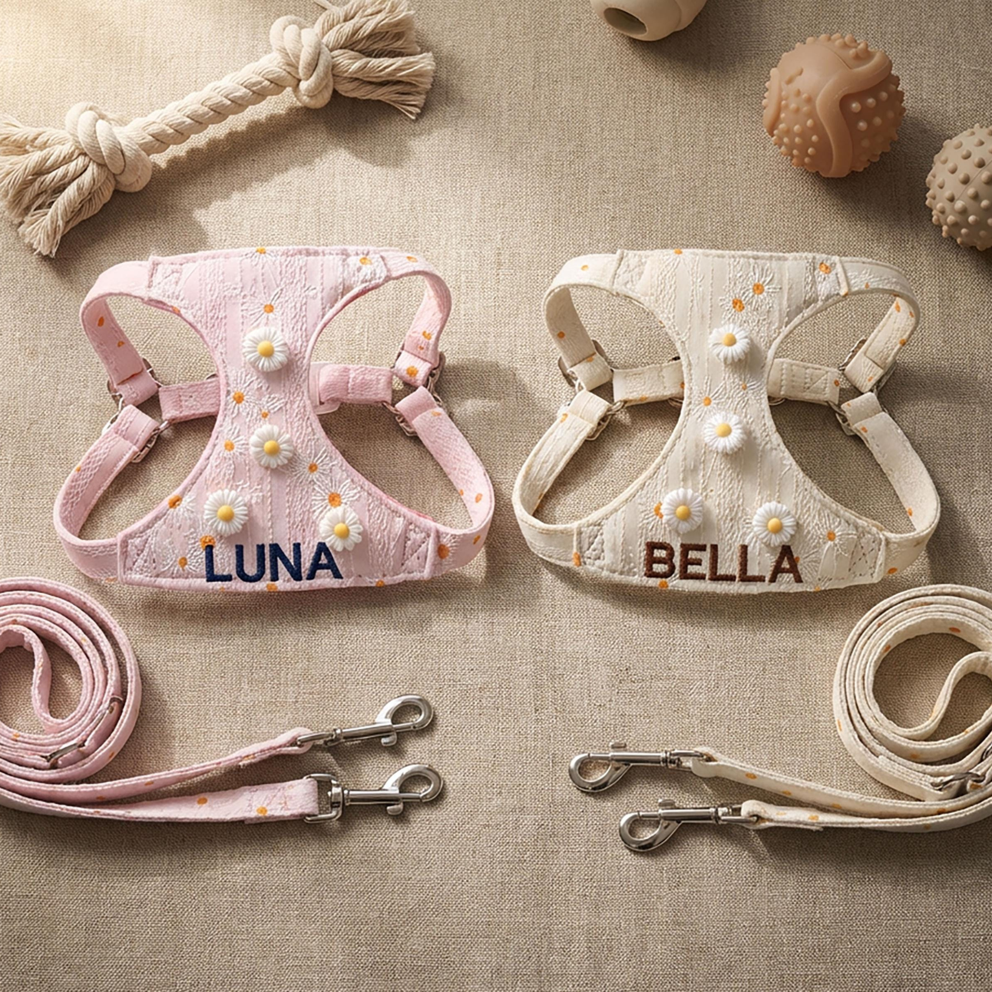 Personalized Engraved Name Daisy Pet Harness With Leash | inAccs53