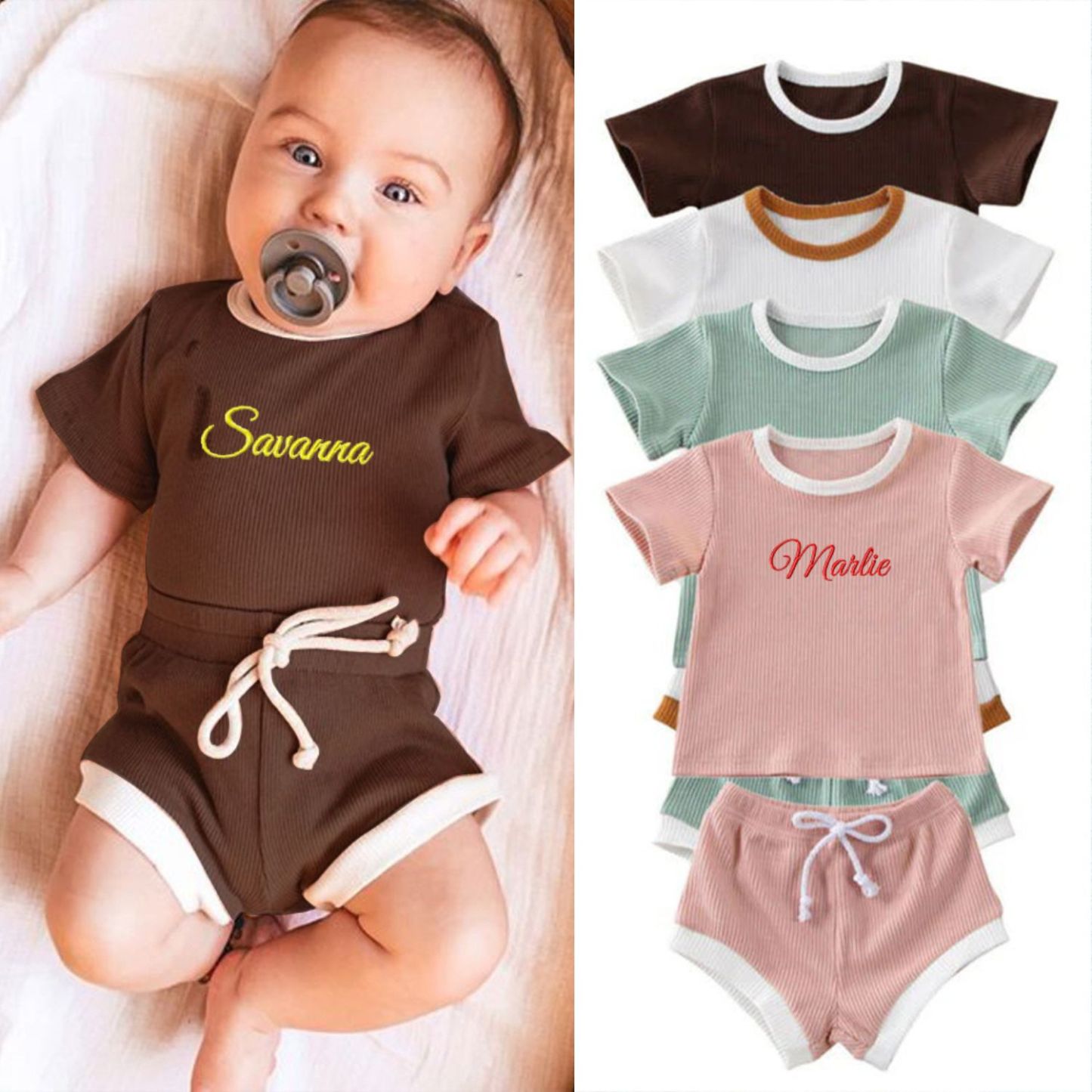 Personalized Embroidery Baby Cotton Cozy Soft Colourful Outfit Set | inSet45
