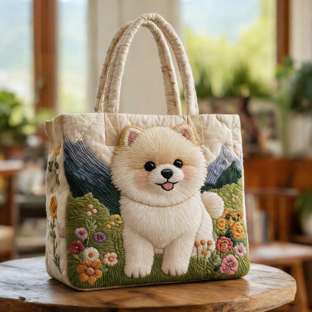Vintage Timeless Pomeranian Quilted Tote Bag | inBag01