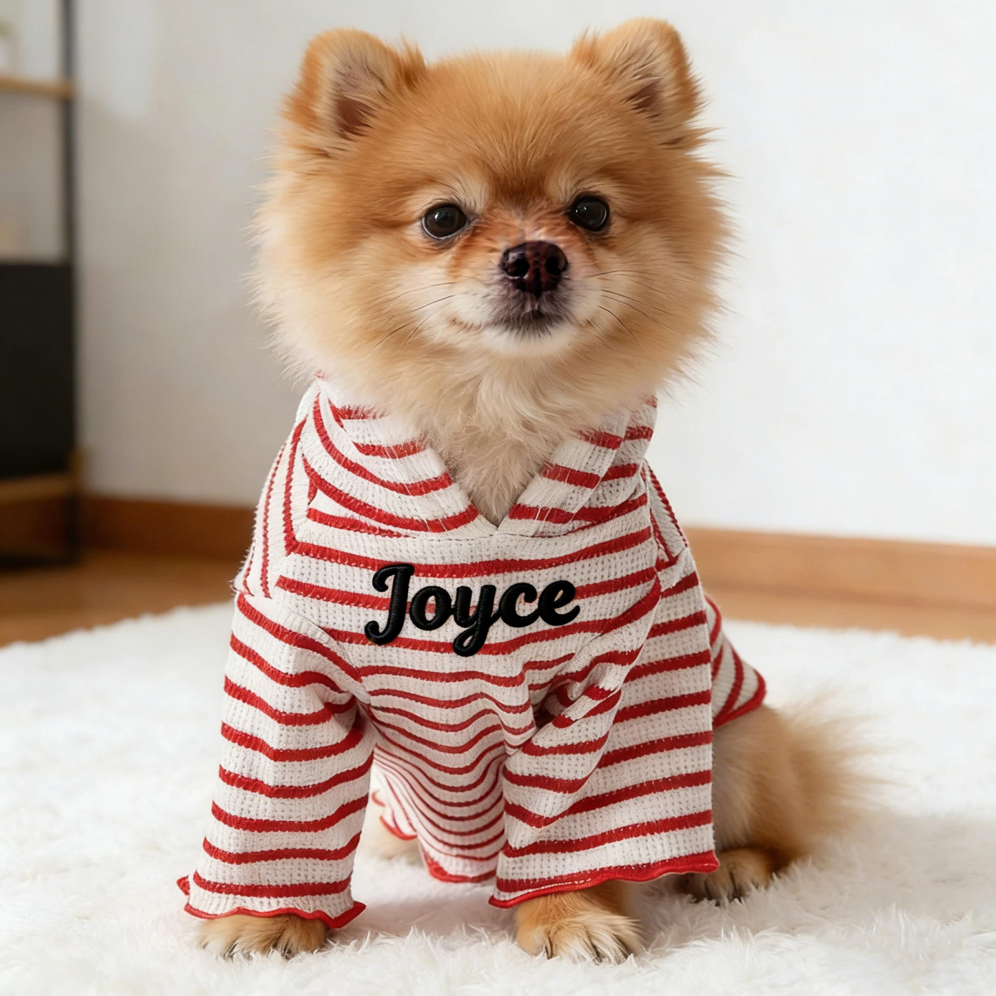 Personalized Embroidered Name Striped Waffle Knit Dog Hoodie | inCloth31